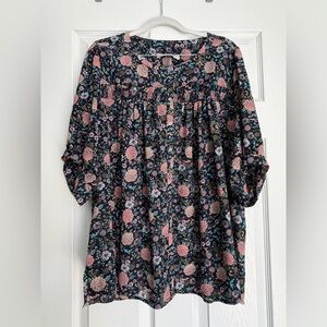 LOFT Floral Blouse - Navy and Pink